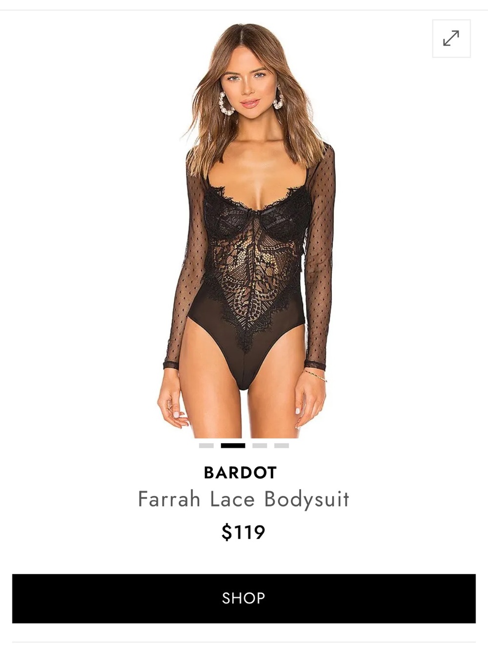Bardot Black Farrah Lace Long-Sleeve Bodysuit